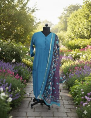 Plain top with kota dupatta