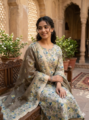 Russian silk kurti with dupatta