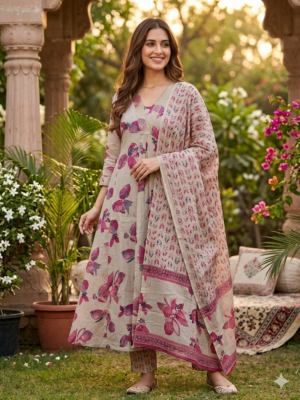 Anarkali & palazzo Cotton 3pc sets