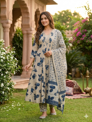 Anarkali & palazzo Cotton 3pc sets