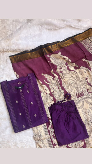 Handloom 3pc set with chennuri silk dupatta