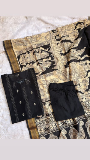 Handloom 3pc set with chennuri silk dupatta