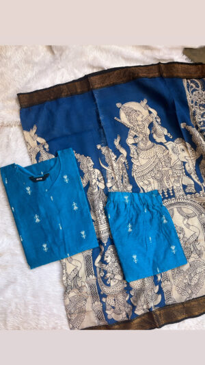 Handloom 3pc set with chennuri silk dupatta