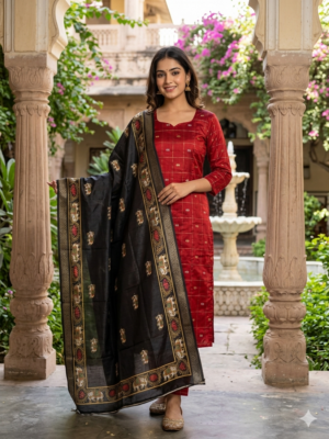 Raw silk kurti with dupatta
