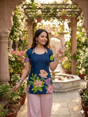 Cotton short kurtis with noodle neck