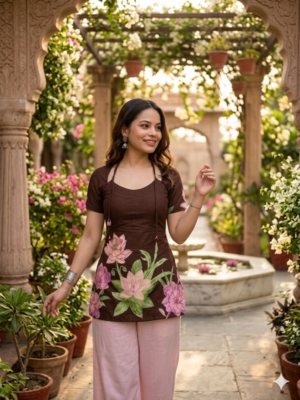 Cotton short kurtis with noodle neck