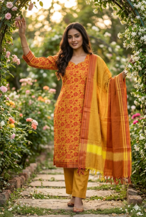 Handloom South cotton 3pc set with lining