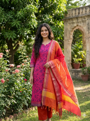 Handloom South cotton 3pc set with lining