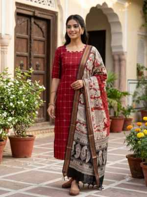 Raw silk kurti with Chennuri silk dupatta