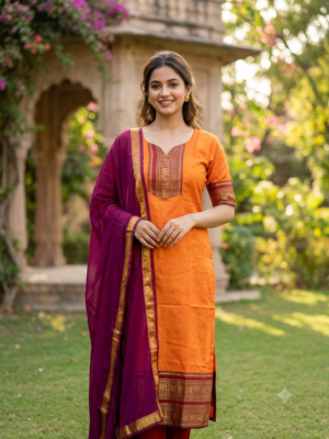 Kanchi cotton kurti with georgette dupatta