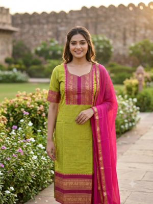 Kanchi cotton kurti with georgette dupatta
