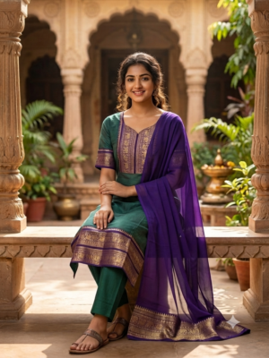 Kanchi cotton kurti with georgette dupatta