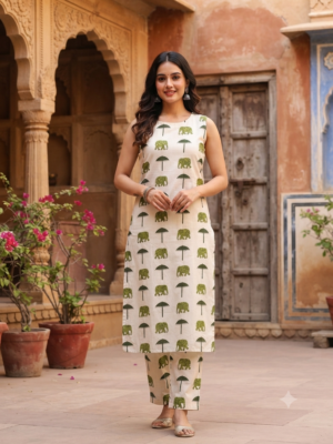 Elephant Cotton kurti Sets with lining