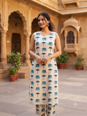 Elephant Cotton kurti Sets with lining