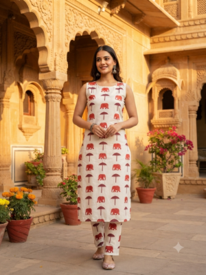 Elephant Cotton kurti Sets with lining