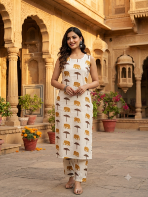 Elephant Cotton kurti Sets with lining