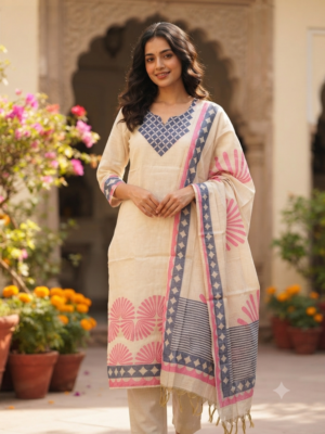 Premium jamdhani 3pc sets with lining