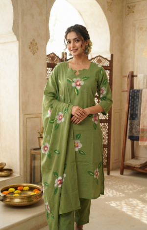 Hand painted cotton 3pc set with lining