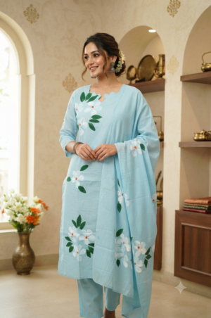Hand painted cotton 3pc set with lining