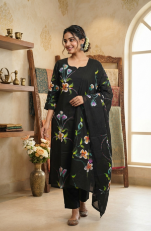 Hand painted cotton 3pc set with lining