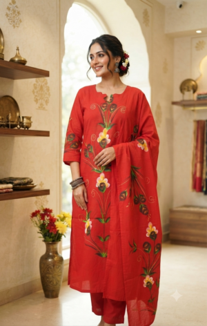 Hand painted cotton 3pc set with lining