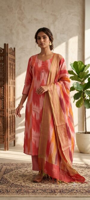 Handloom Ikkat cotton 3pc sets with lining
