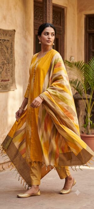 Handloom Ikkat cotton 3pc sets with lining