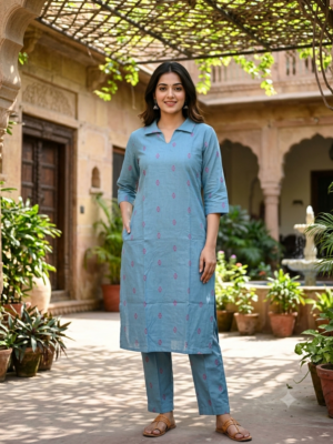 Handloom cotton Kurti sets with lining