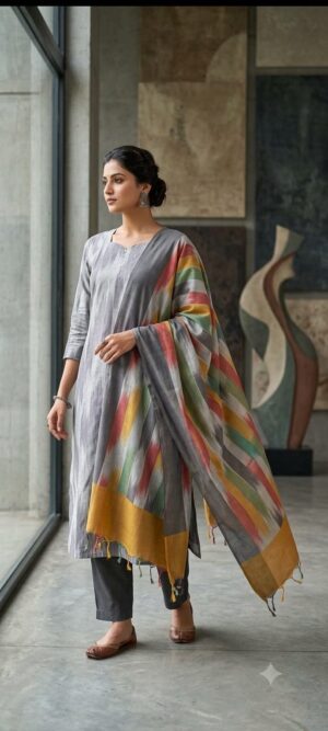 Handloom Ikkat cotton 3pc sets with lining