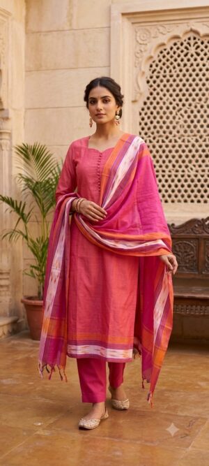 Handloom Ikkat cotton 3pc sets with lining