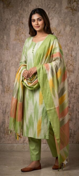 Handloom Ikkat cotton 3pc sets with lining